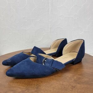 J Mark Womens Sandals 8.5 Blue Suede Pointed Toe Buckle Strap D'Orsay Flats